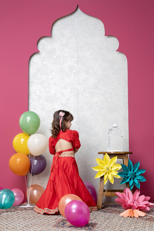 MAA LAKSHMI MOTIF RED LEHENGA SET